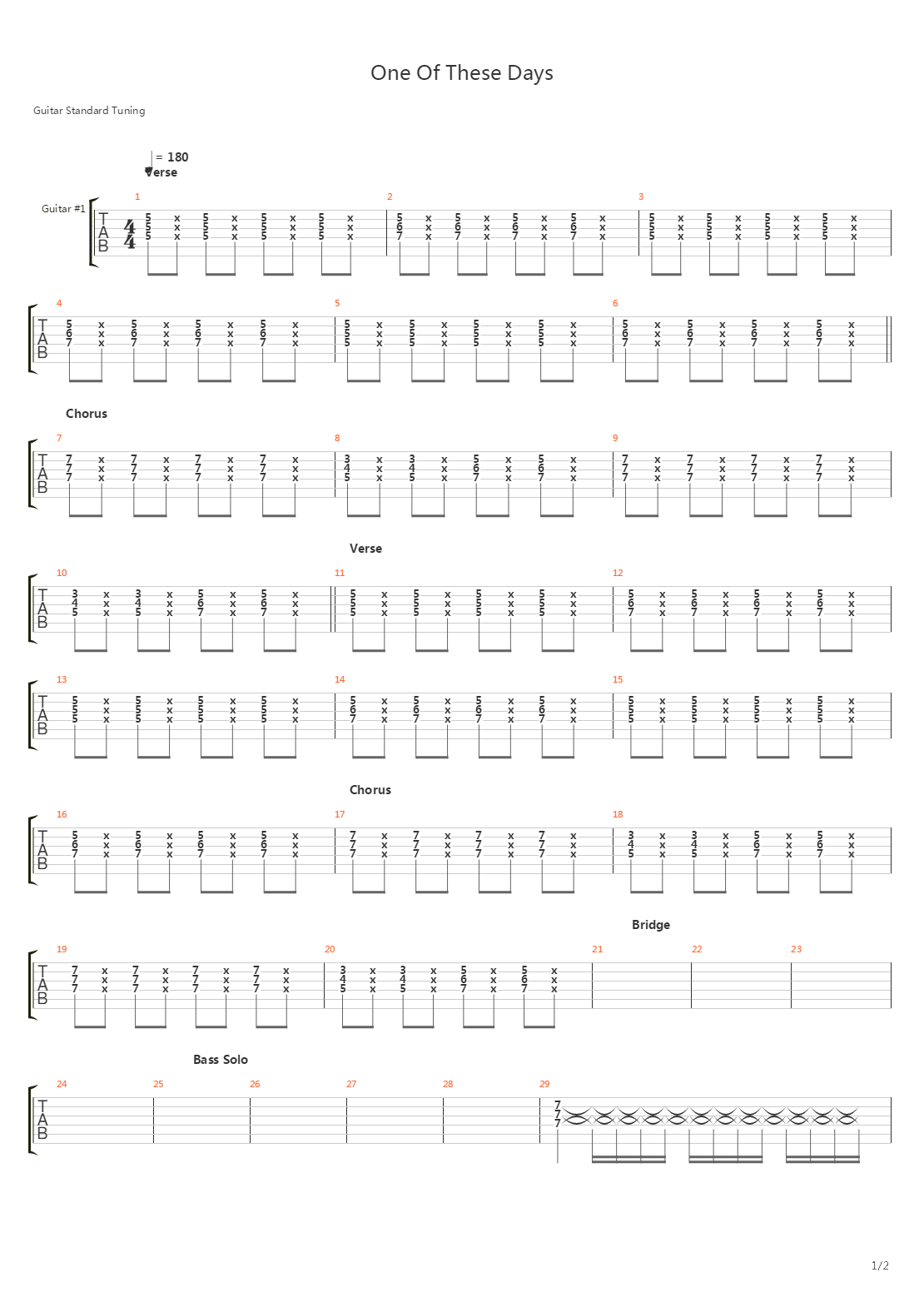 One Of These Days吉他谱