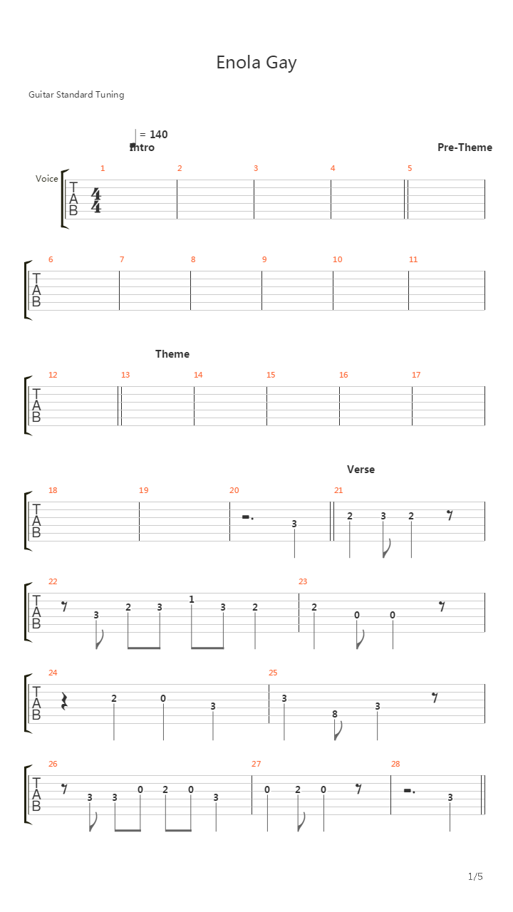 Enola Gay吉他谱