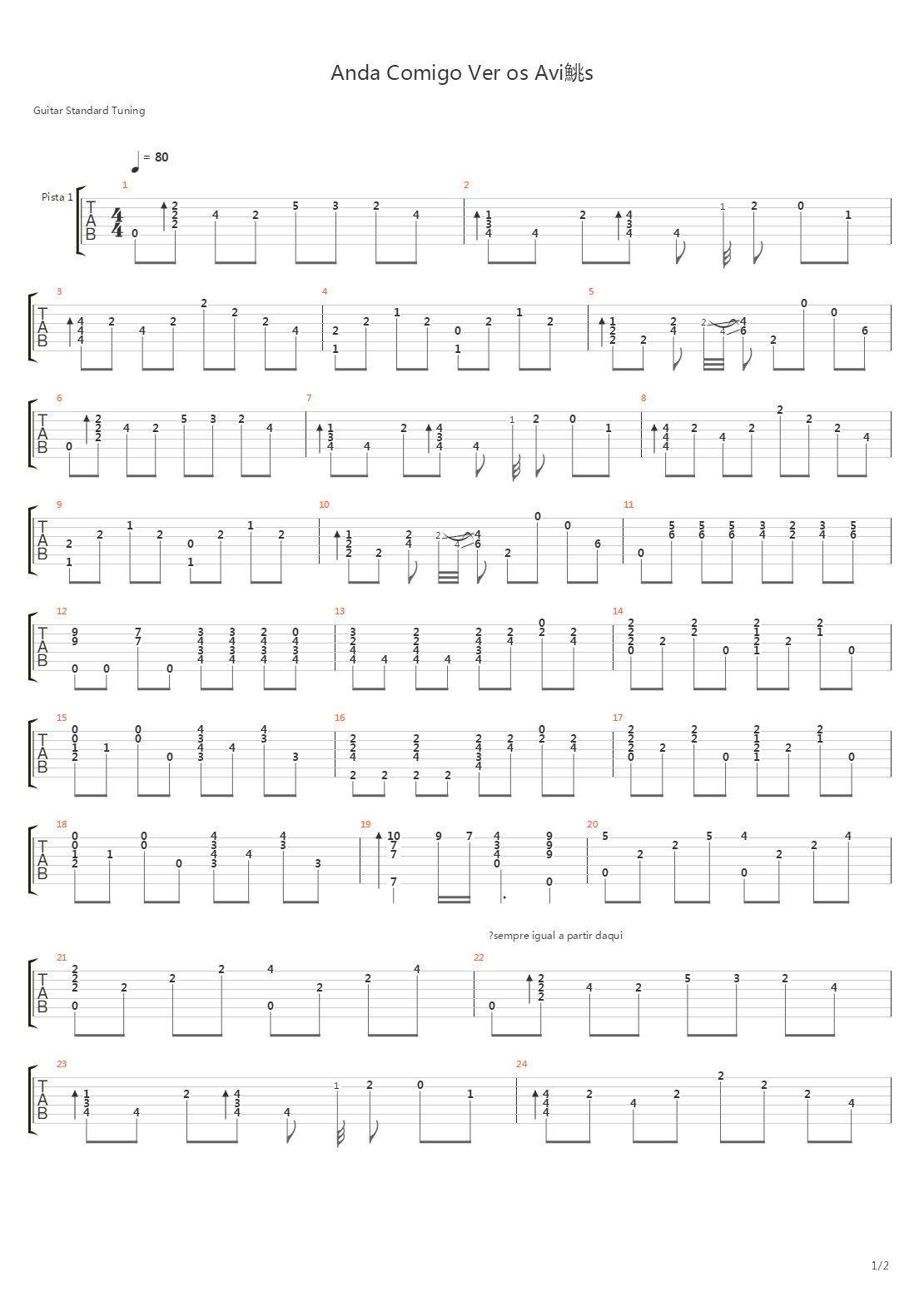 Anda Comigo Ver Os Avies吉他谱