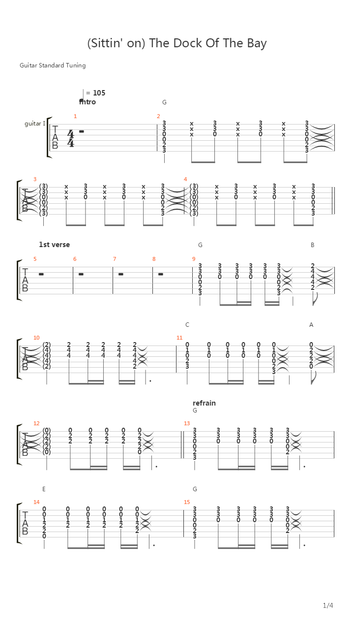 Sittin In The Dock Of The Bay吉他谱