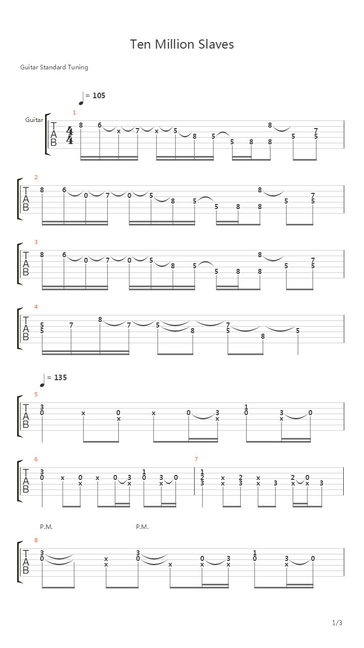 Ten Million Slaves吉他谱