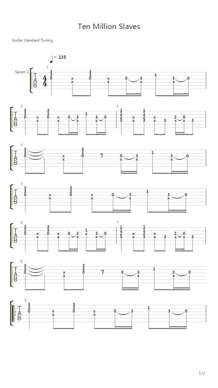 Ten Million Slaves吉他谱
