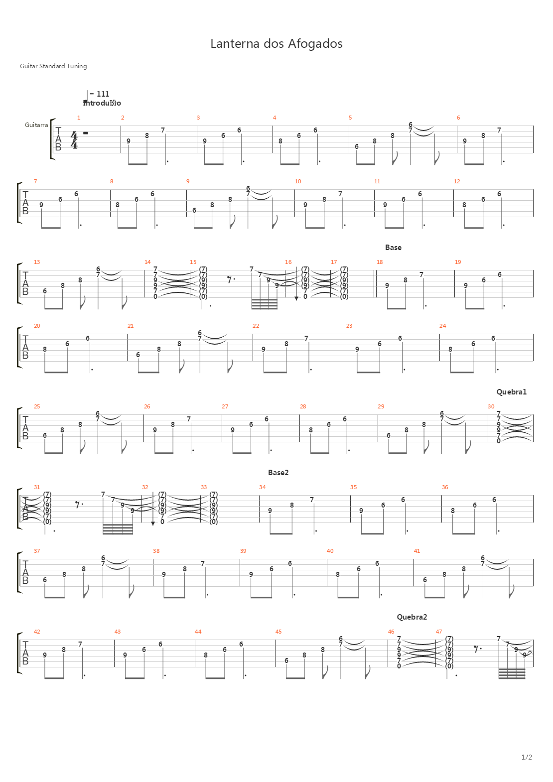 Lanterna Dos Afogados吉他谱