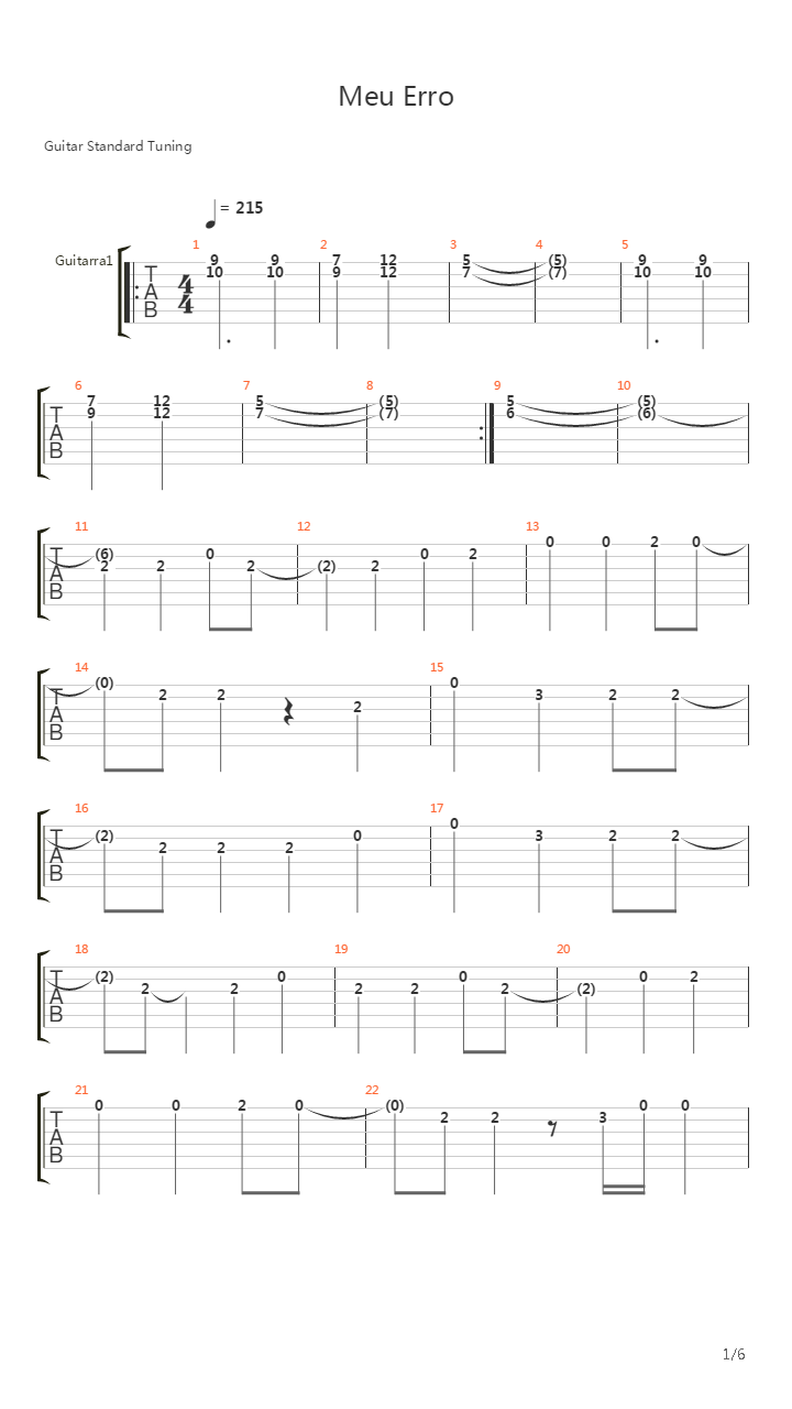 Meu Erro吉他谱