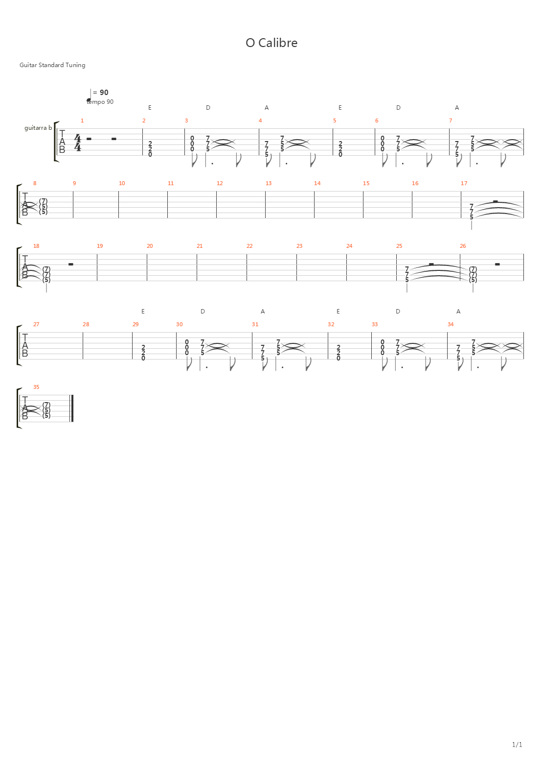 O Calibre吉他谱