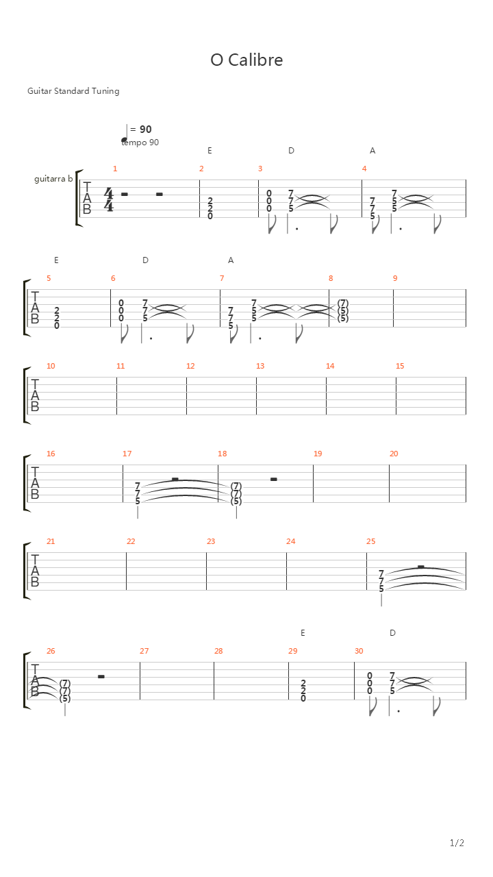 O Calibre吉他谱
