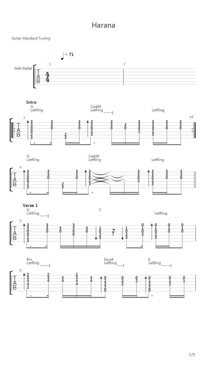 Harana吉他谱