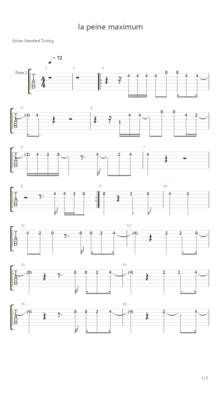 La Peine Maximum吉他谱
