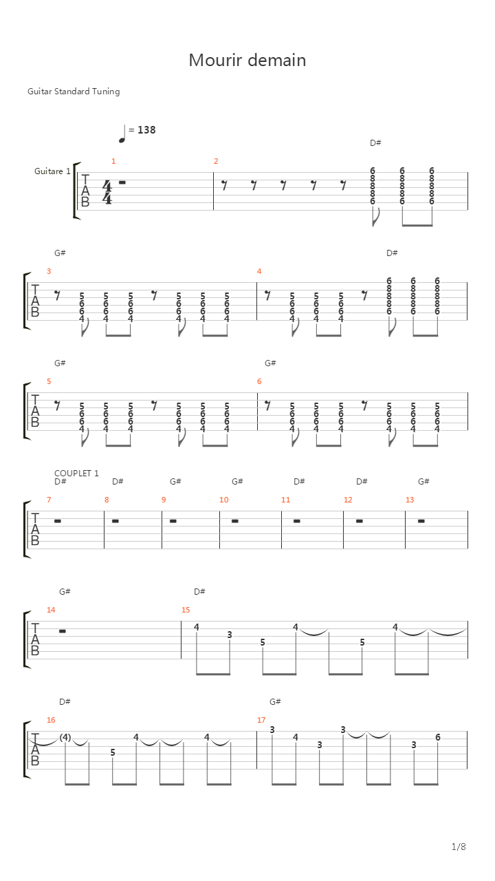 Mourir Demain吉他谱