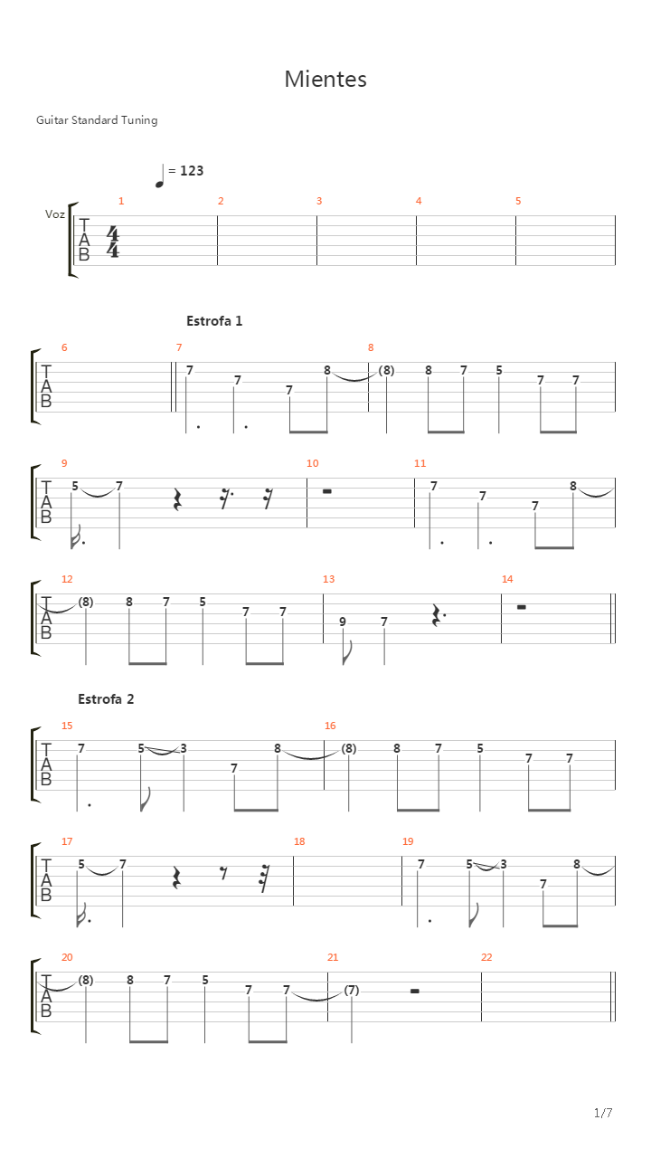 Mientes吉他谱