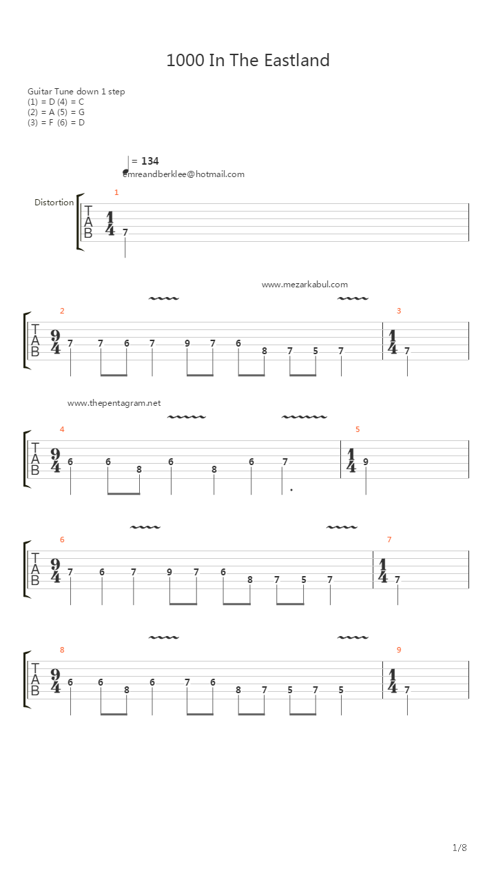 1000 In The Eastland吉他谱