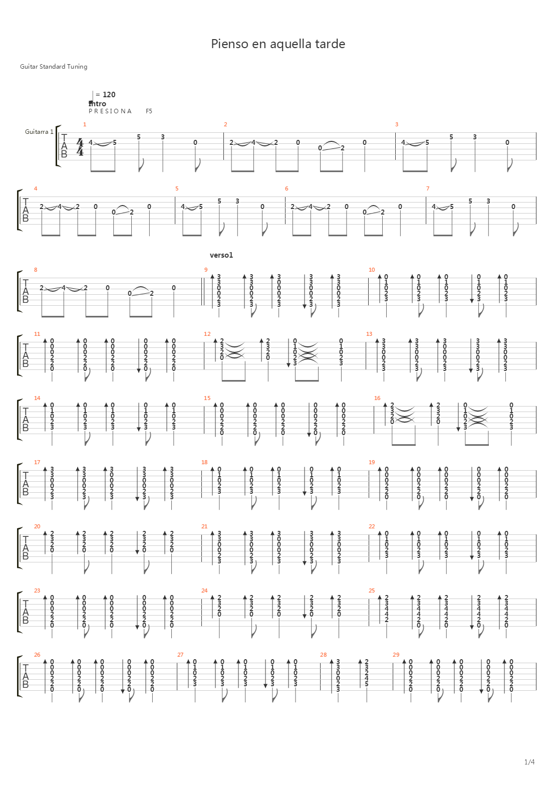 Pienso En Aquella Tarde吉他谱