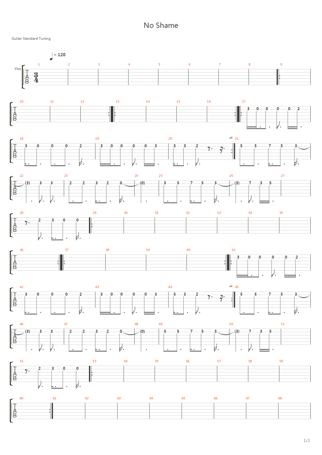 No Shame吉他谱