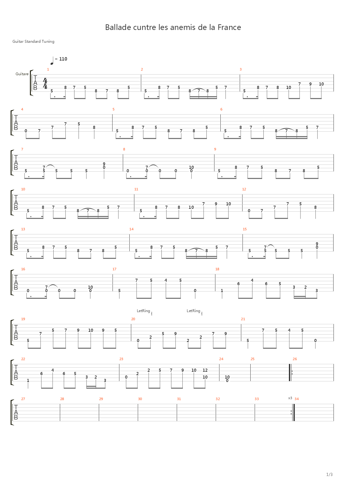 Ballade Cuntre Les Anemis De La France吉他谱