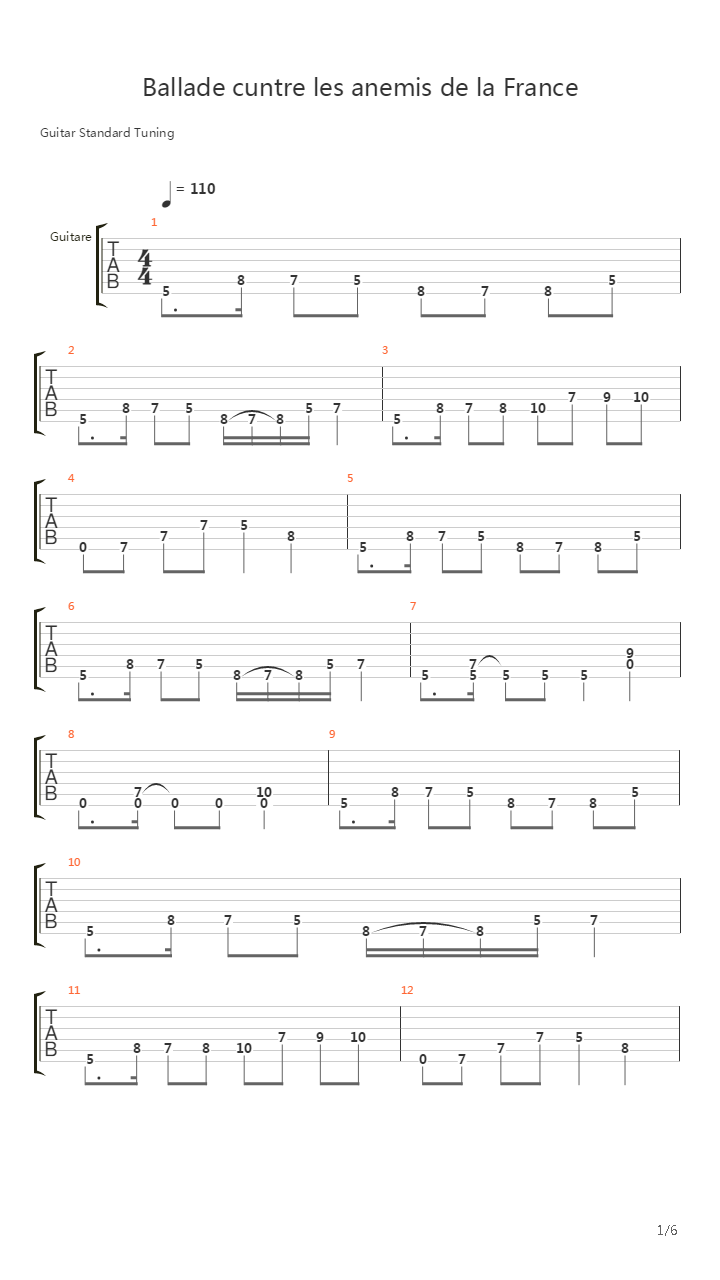 Ballade Cuntre Les Anemis De La France吉他谱