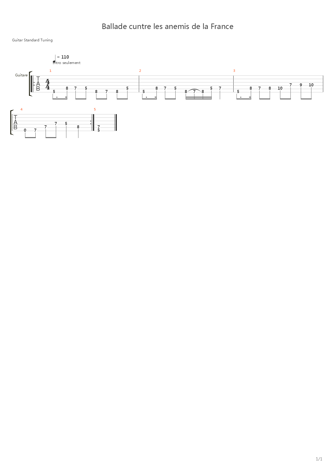 Ballade Cuntre Les Anemis De La France吉他谱