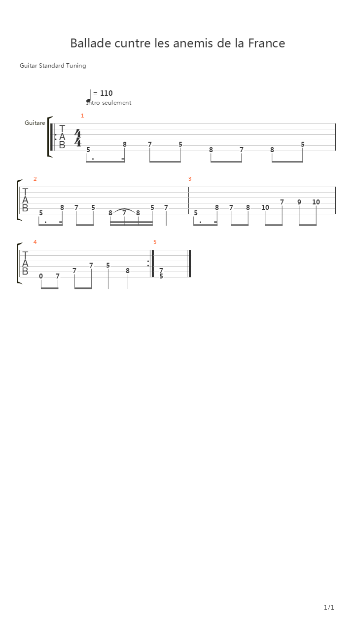 Ballade Cuntre Les Anemis De La France吉他谱