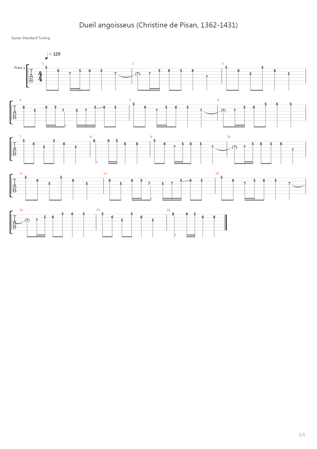 Dueil Angoisseus Christine De Pisan 1362-1431吉他谱