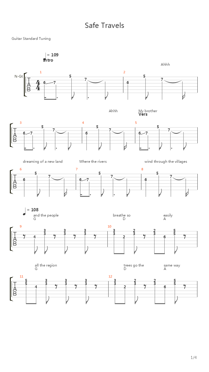 Safe Travels吉他谱
