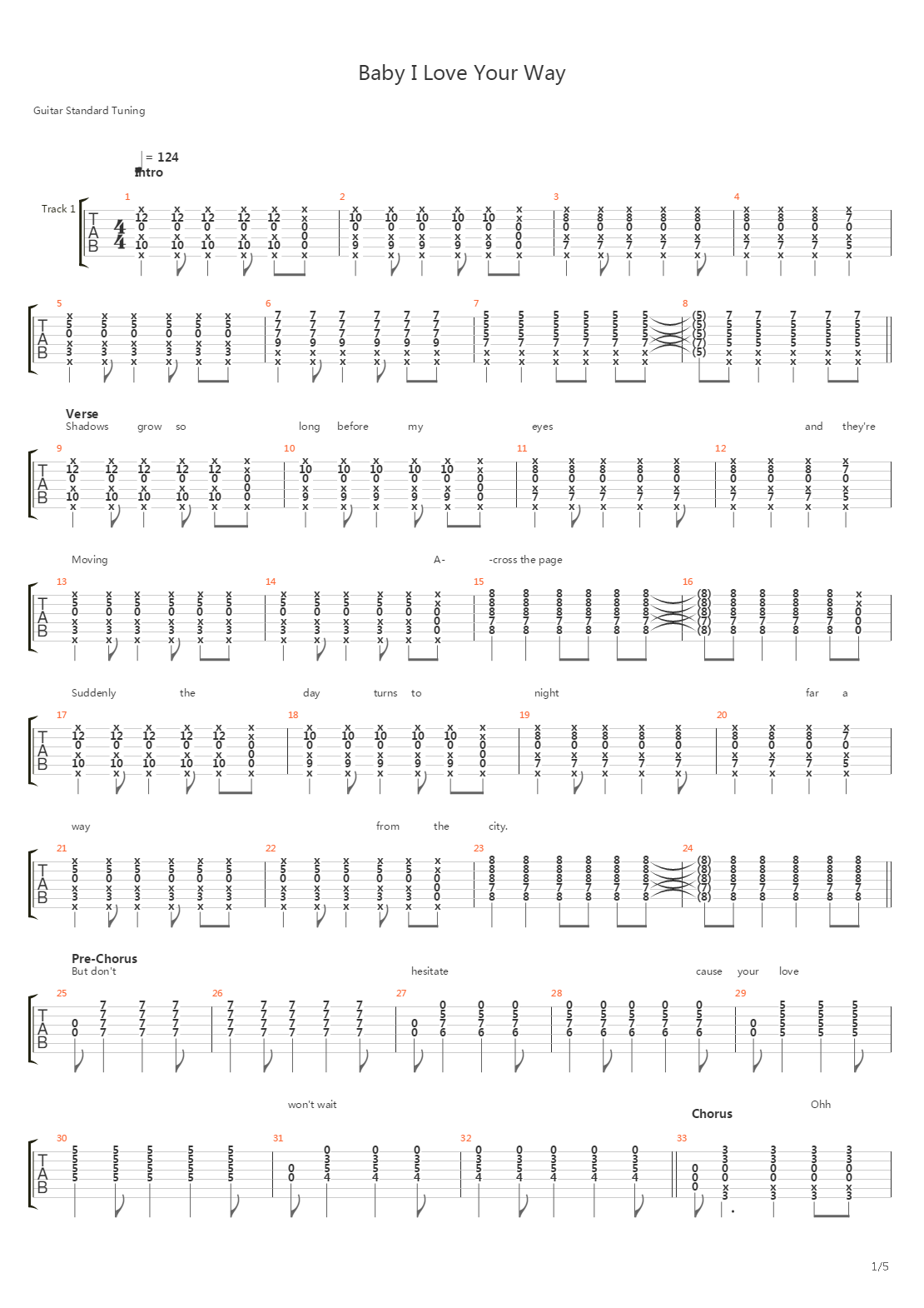 Baby I Love Your Way吉他谱