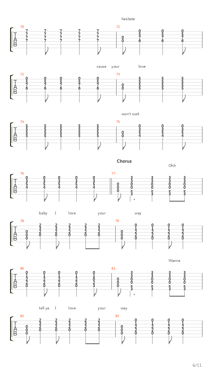 Baby I Love Your Way吉他谱