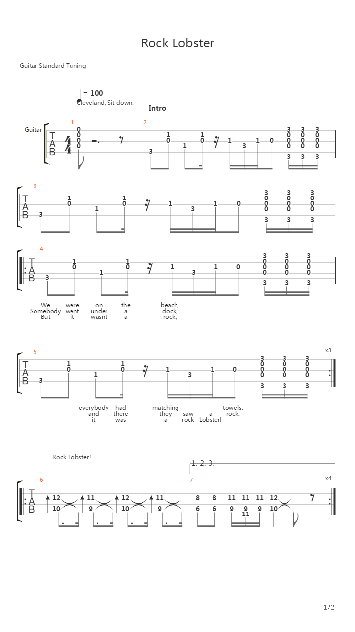 Rock Lobster吉他谱