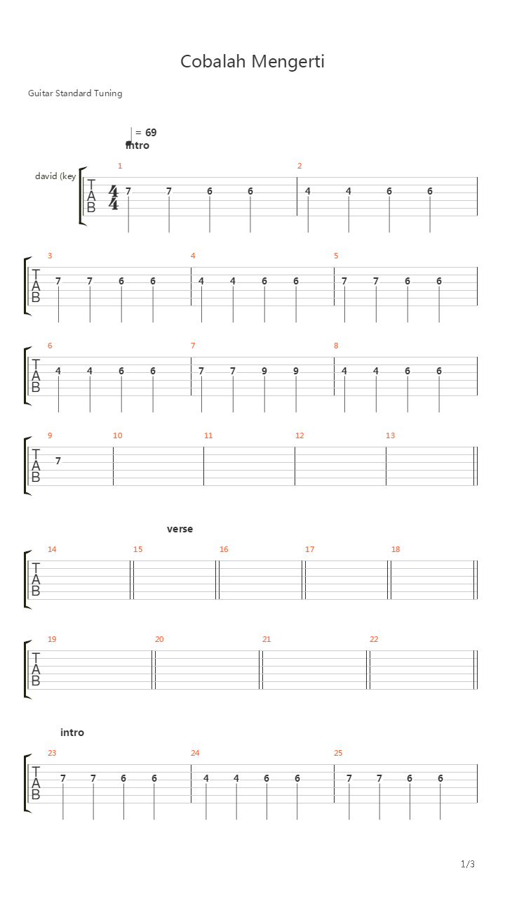 Cobalah Mengerti吉他谱