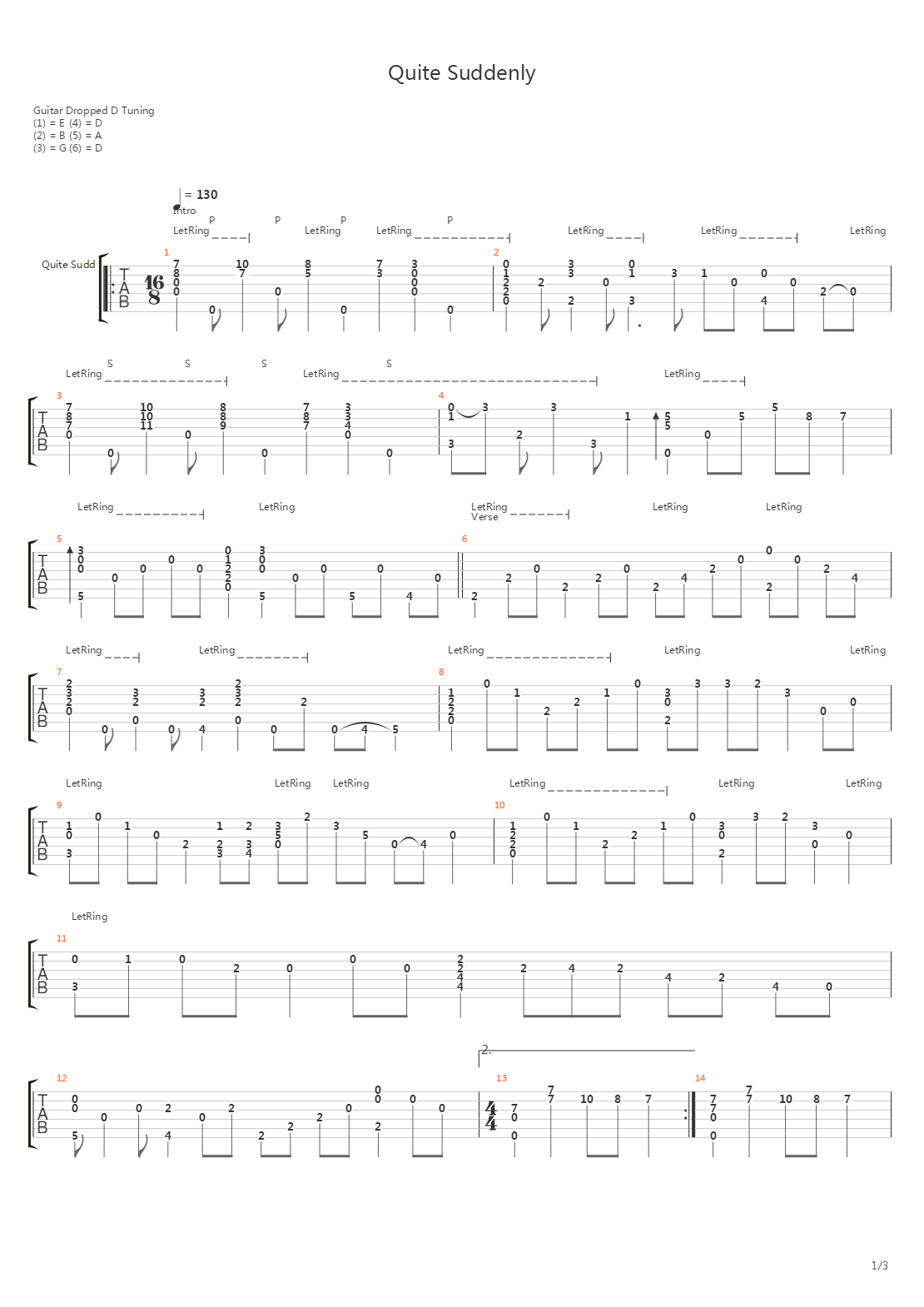 Quite Suddenly吉他谱