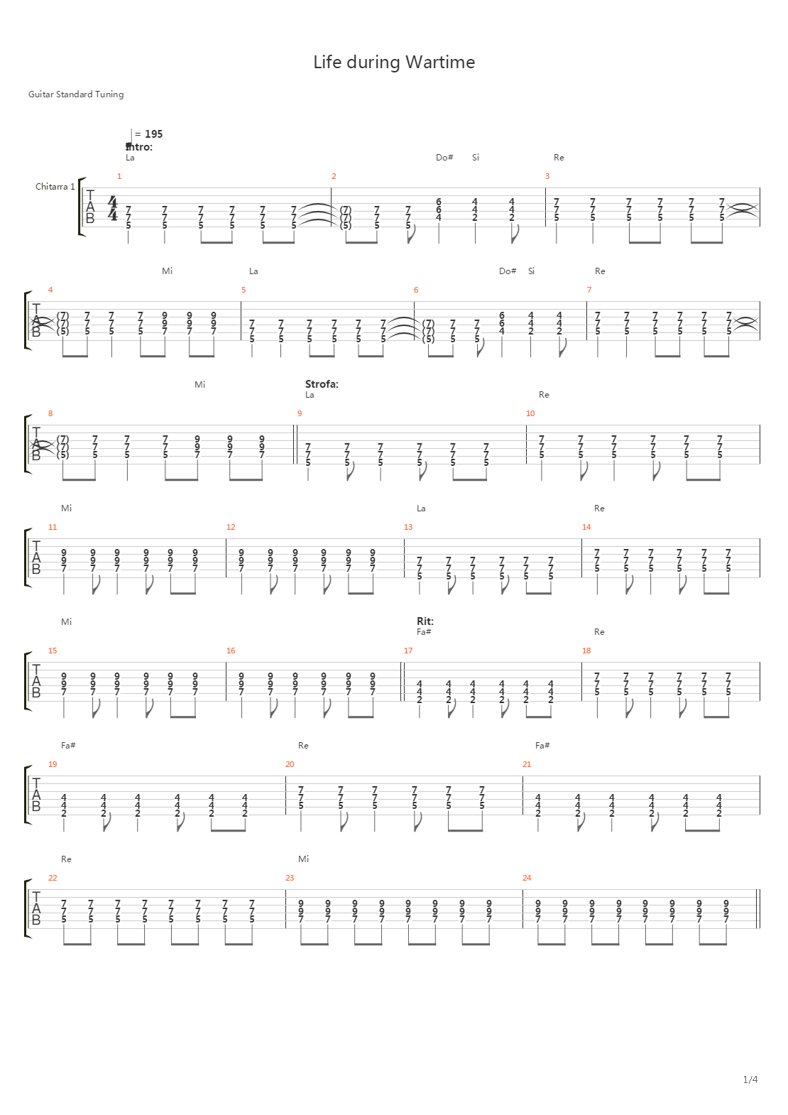Life During Wartime吉他谱