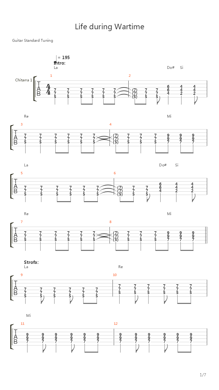 Life During Wartime吉他谱
