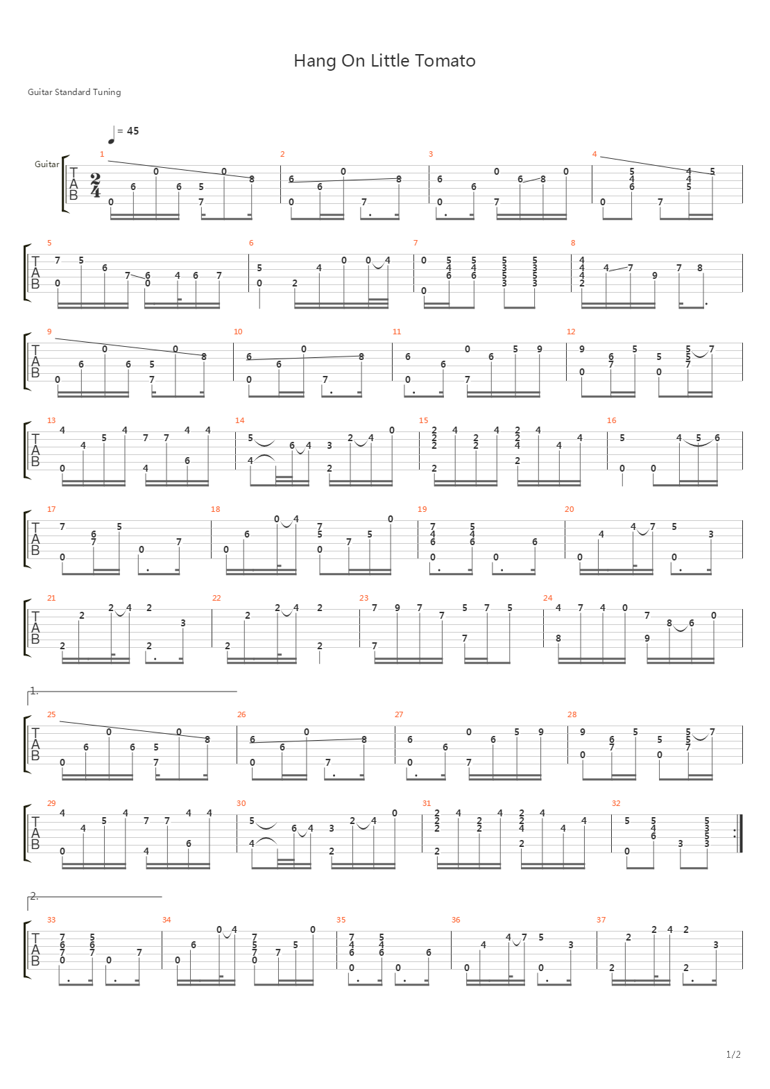 Hang On Little Tomato吉他谱