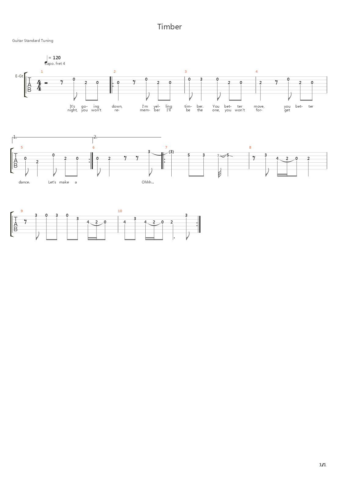 Timber吉他谱