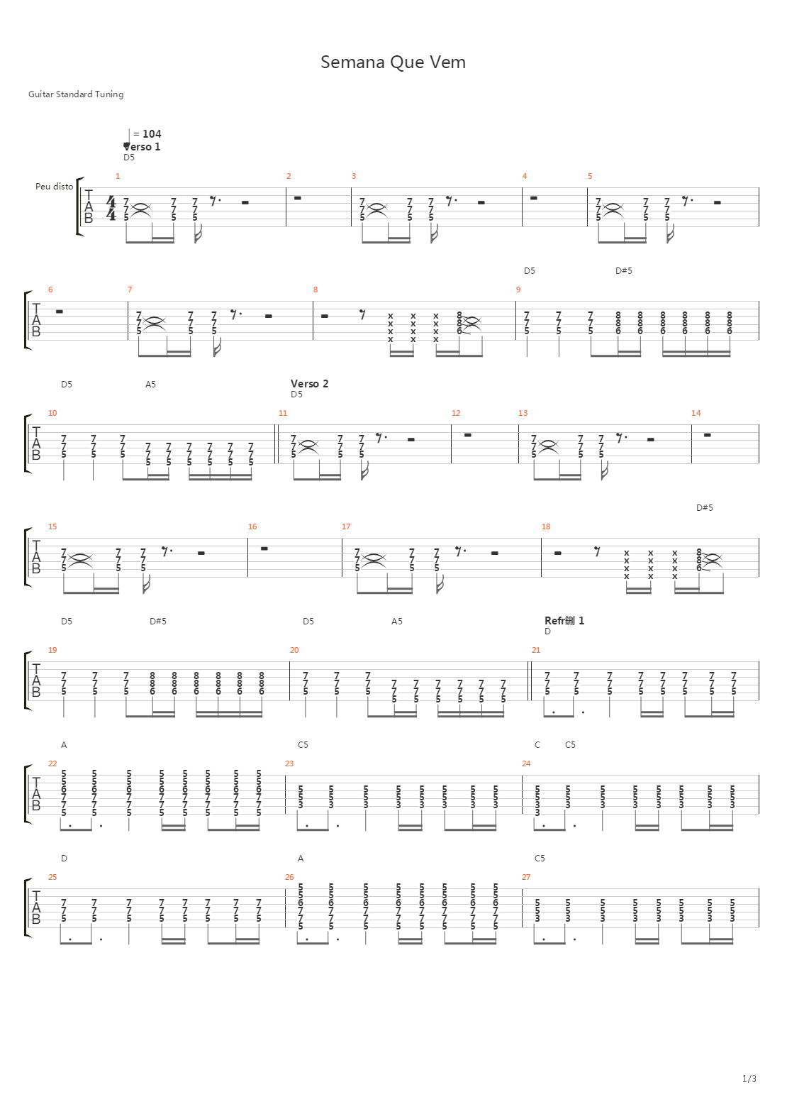 Semana Que Vem吉他谱
