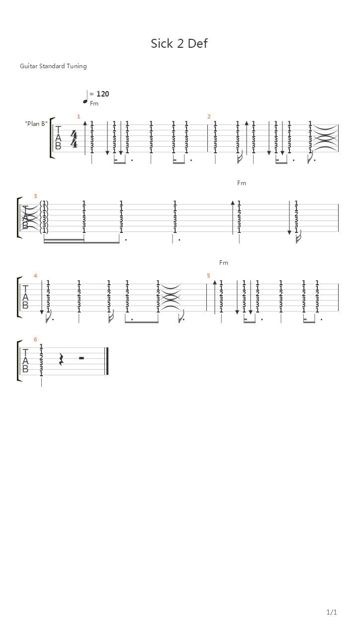 Sick 2 Def吉他谱