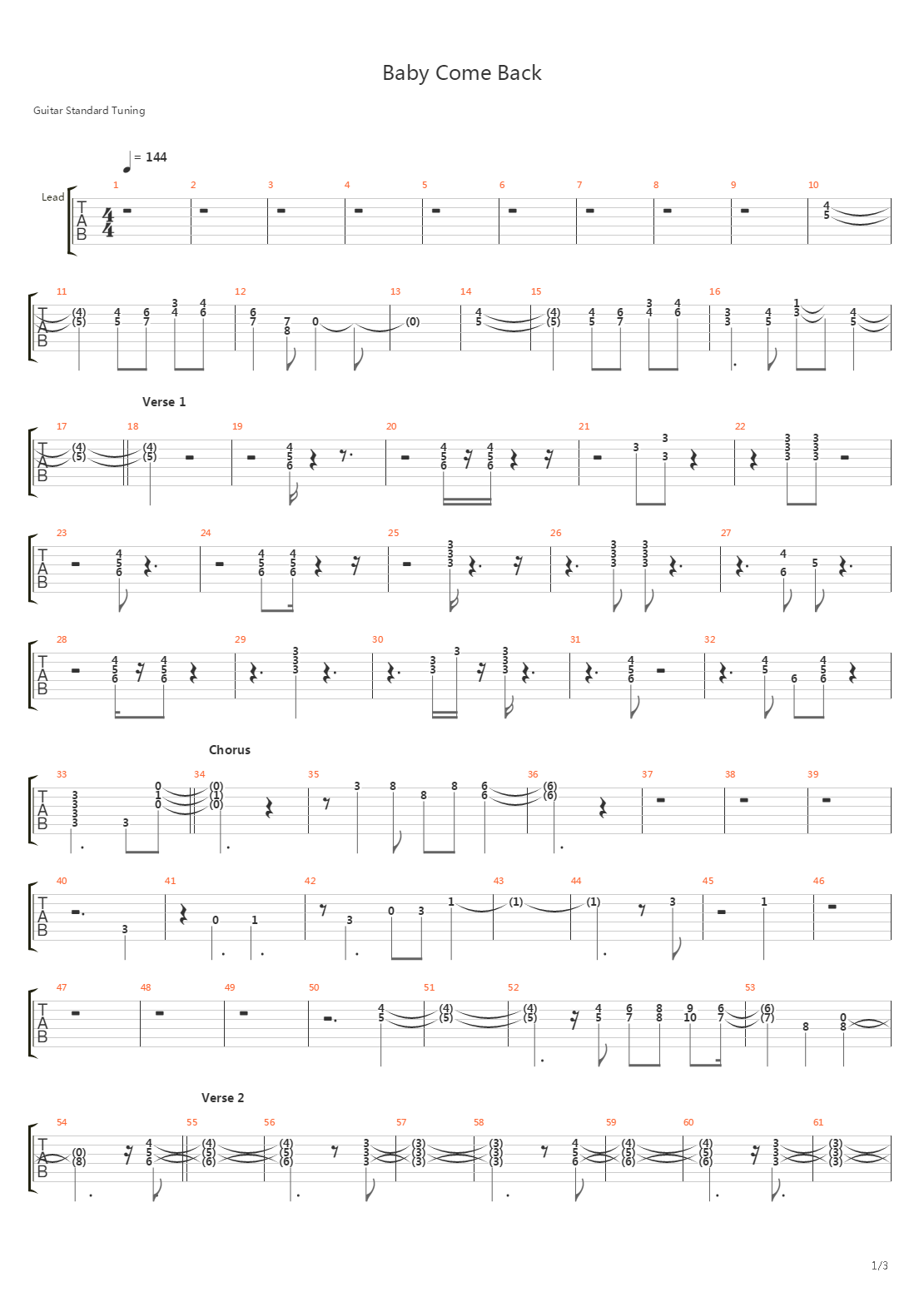 Baby Come Back吉他谱