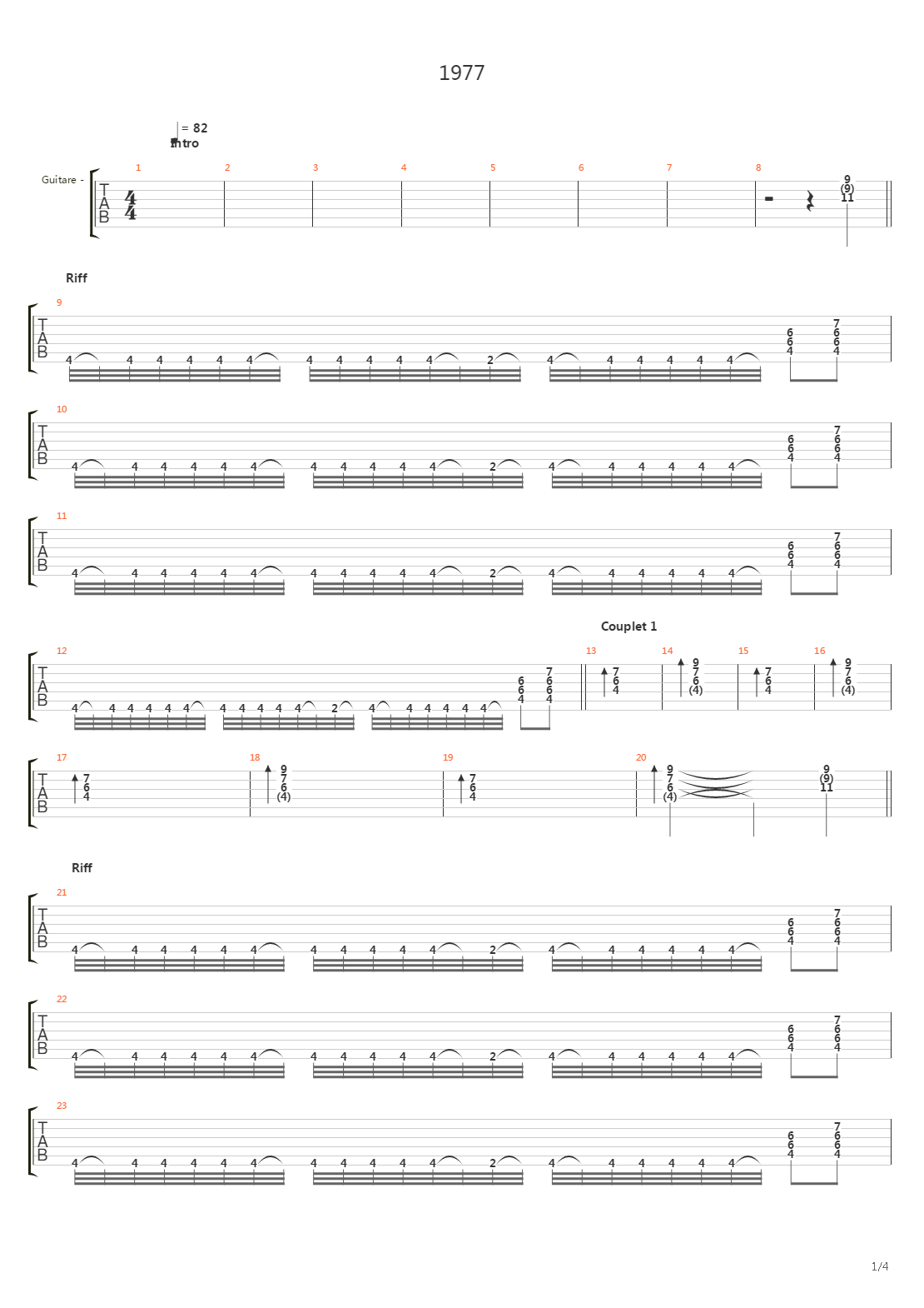 1977吉他谱