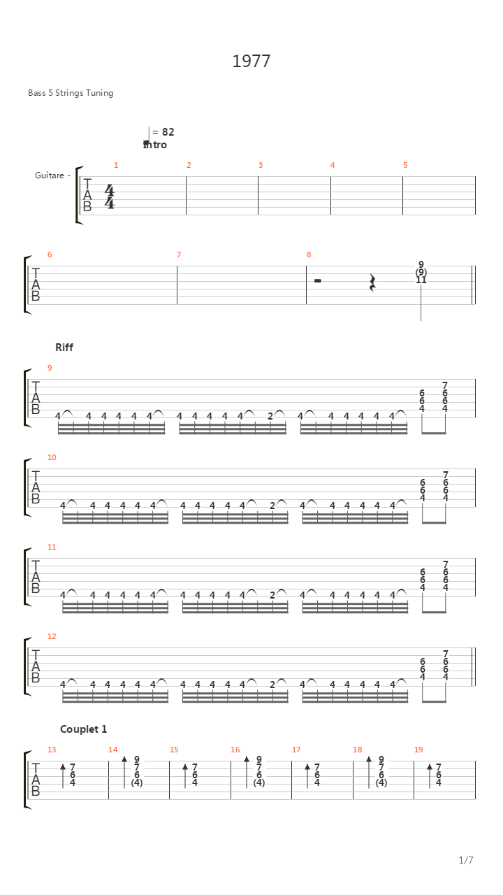 1977吉他谱