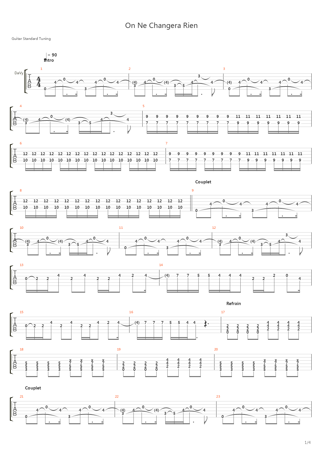 On Ne Changera Rien吉他谱