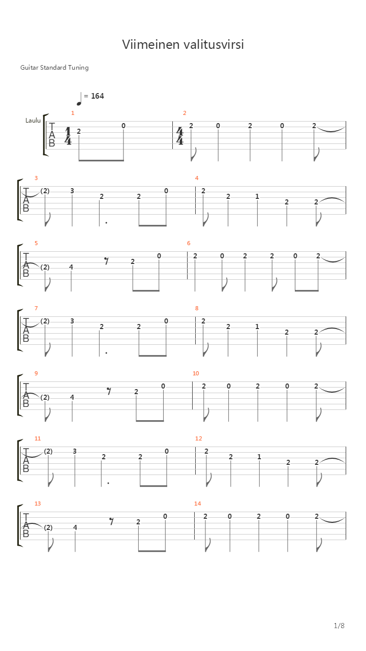 Viimeinen Valitusvirsi吉他谱