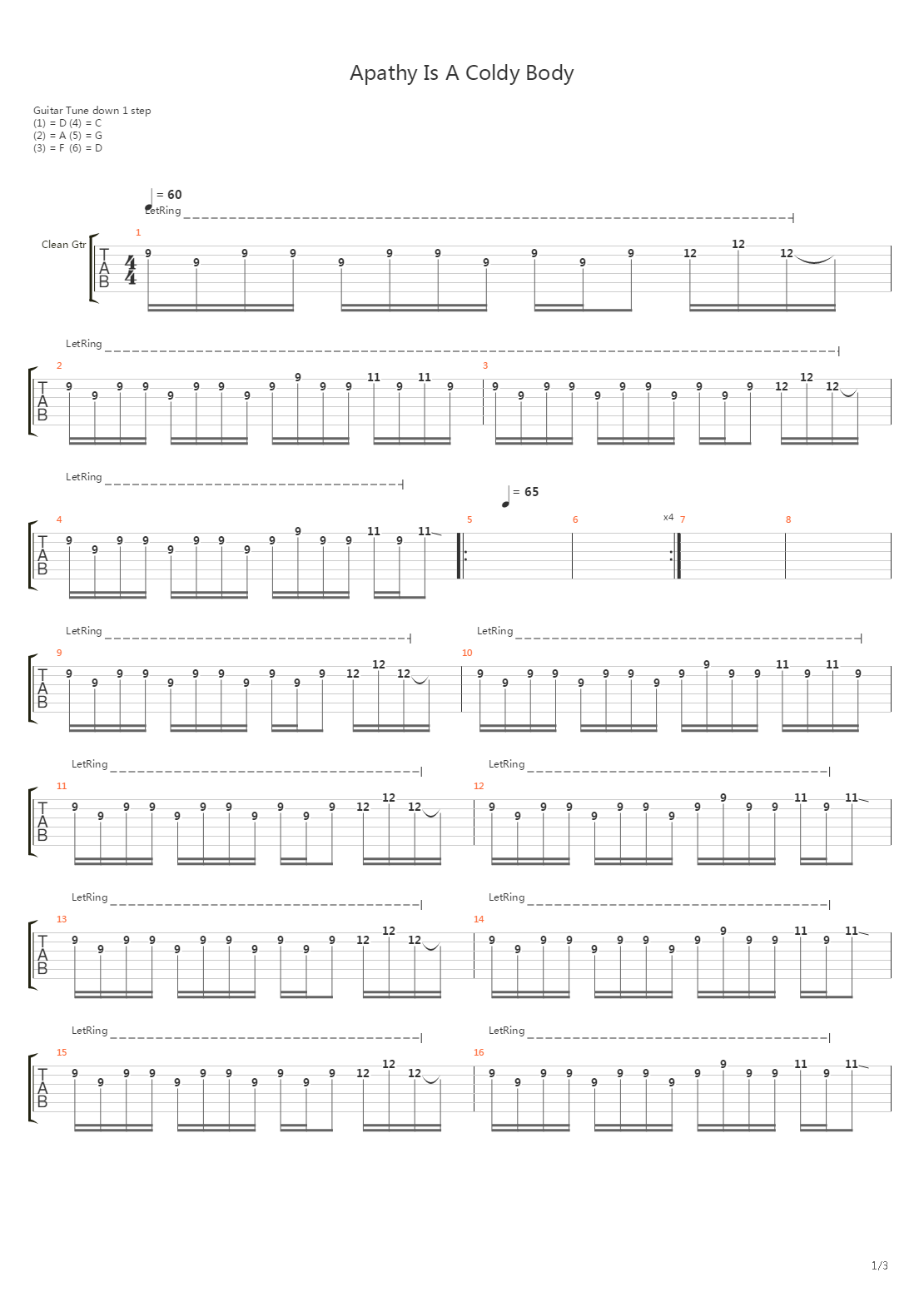 Apathy Is A Cold Body吉他谱