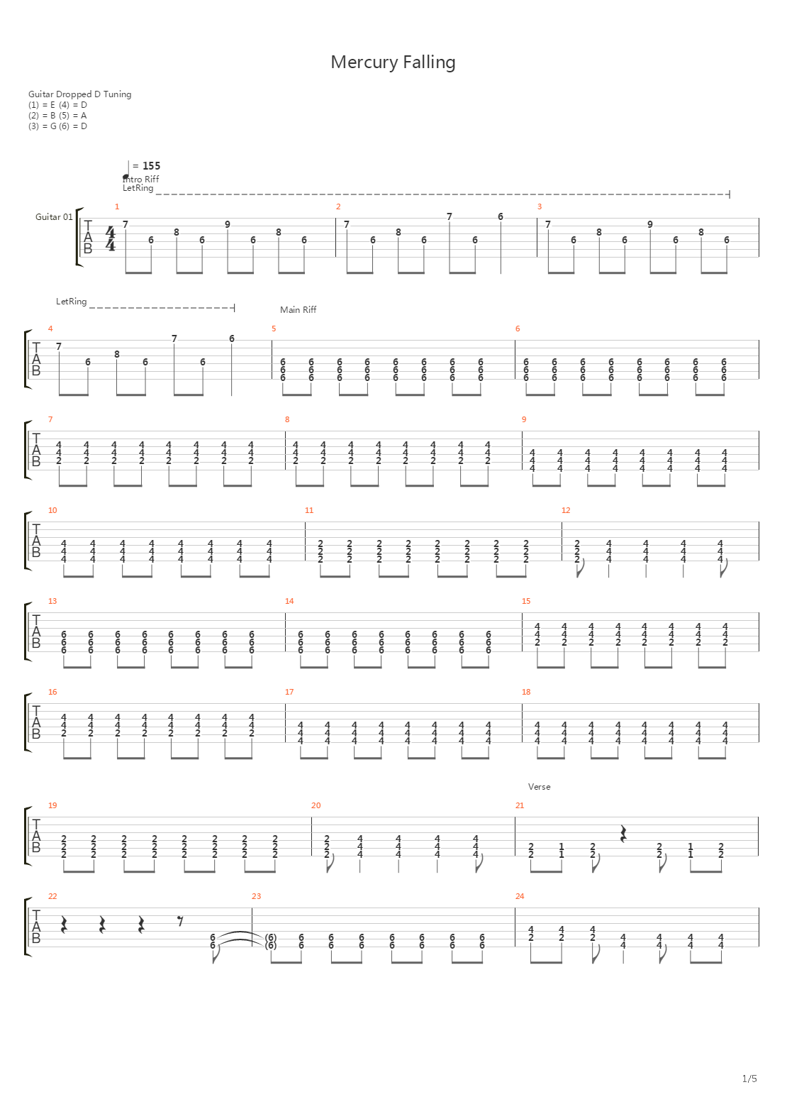 Mercury Falling吉他谱