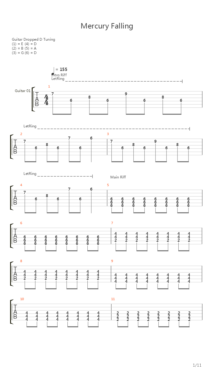 Mercury Falling吉他谱