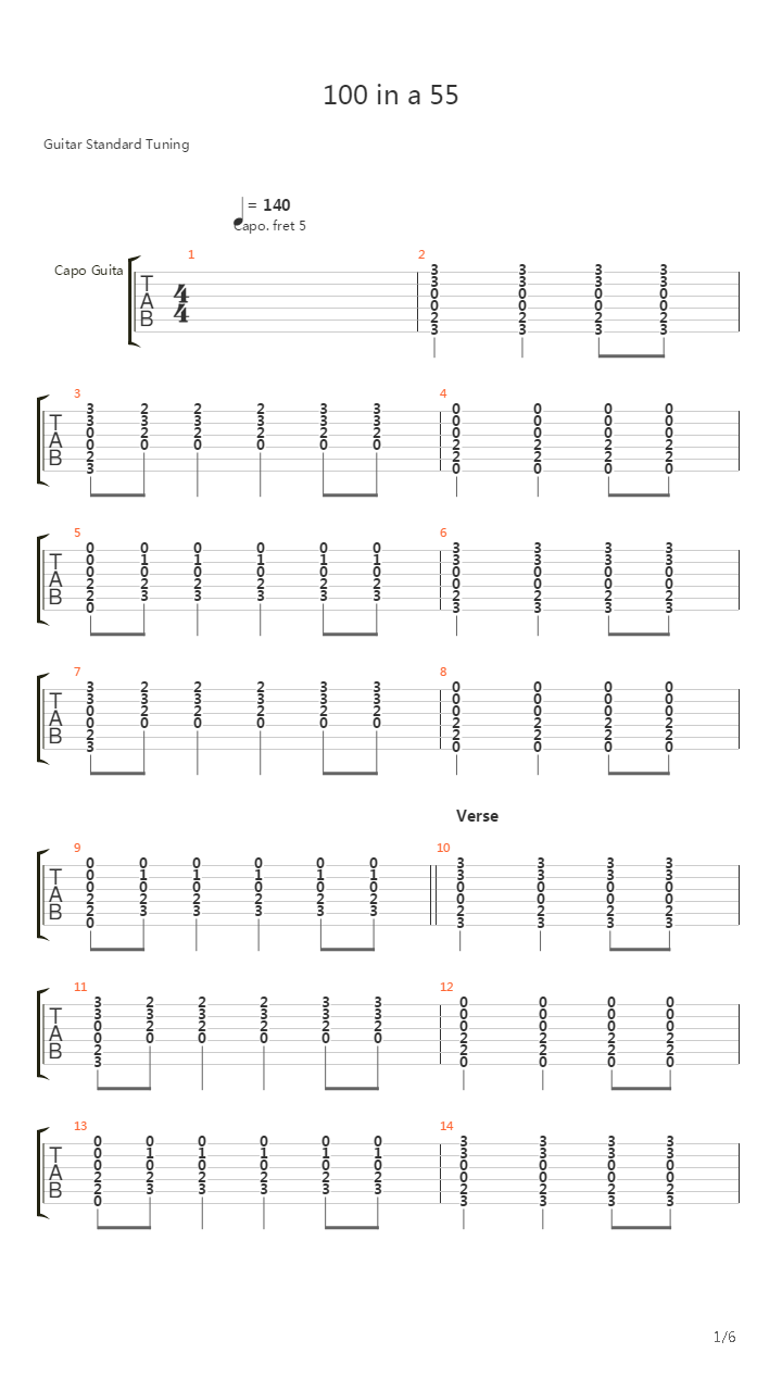 100 In A 55吉他谱