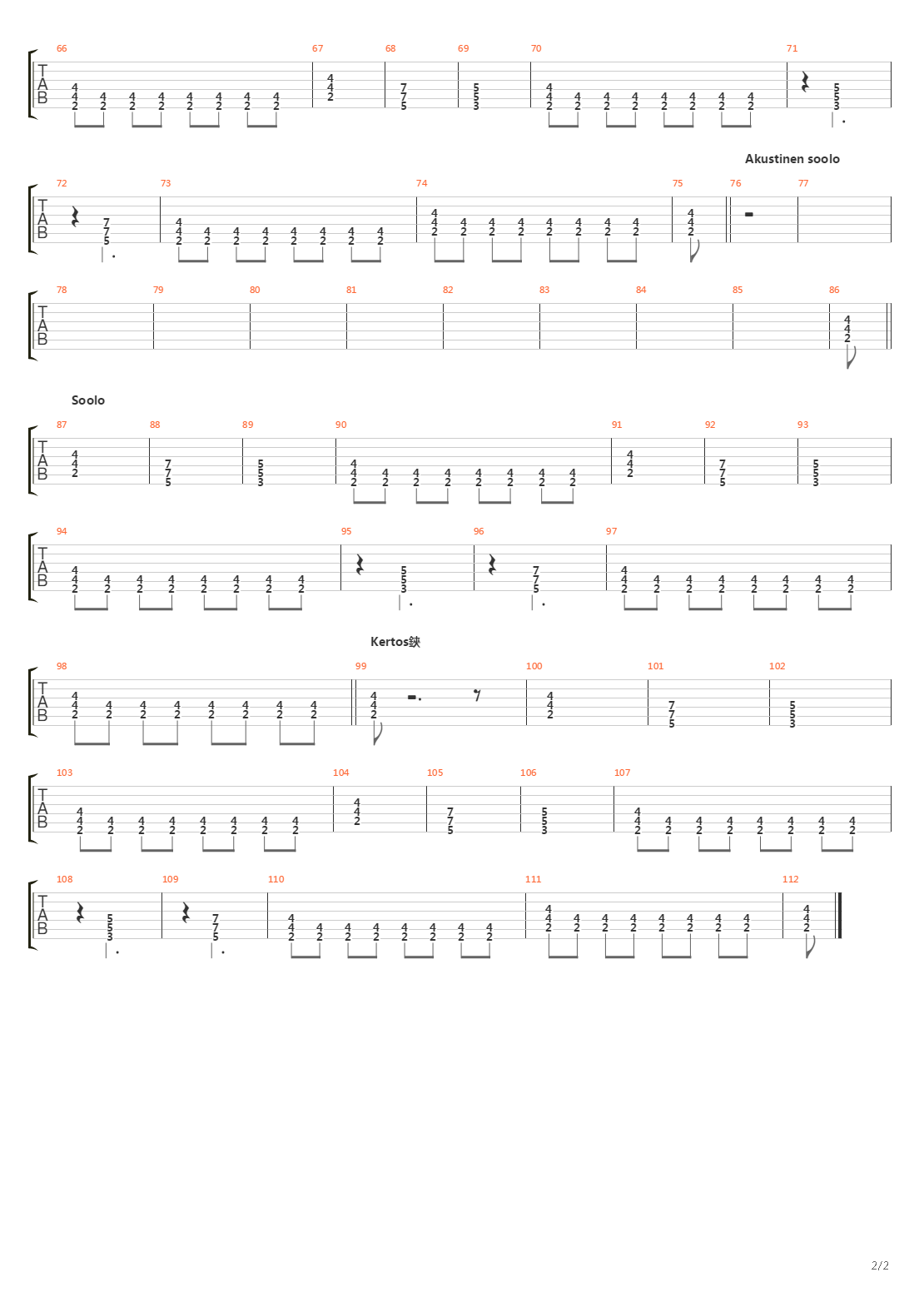 Pohjantahden Alla吉他谱