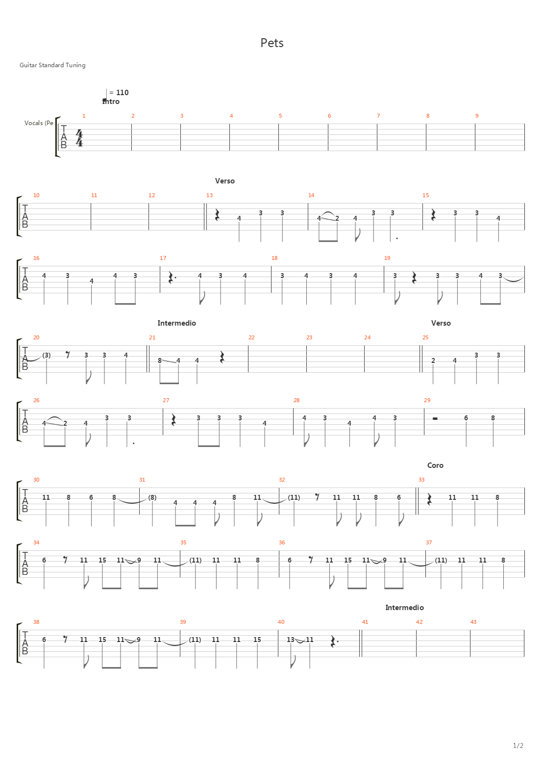 Pets吉他谱