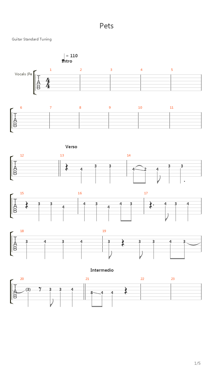Pets吉他谱