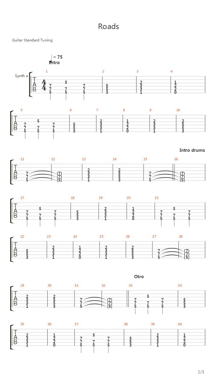 Roads吉他谱