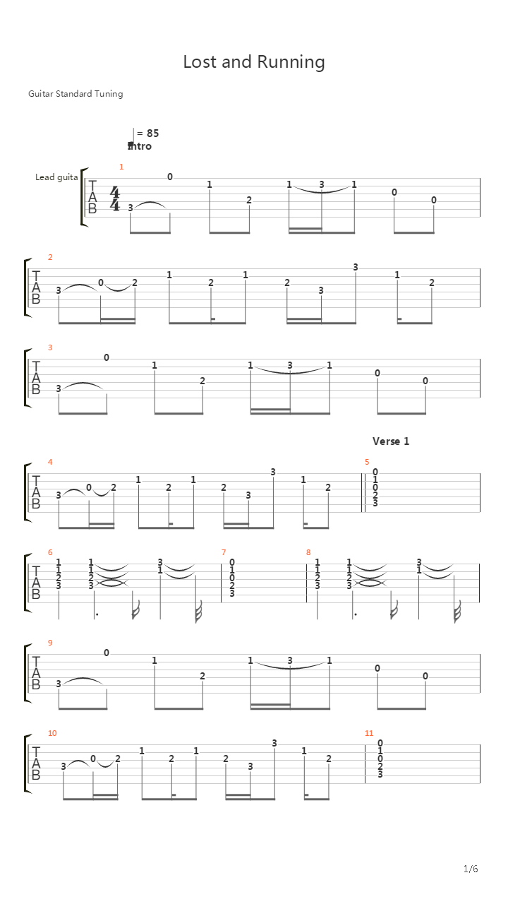 Lost And Running吉他谱