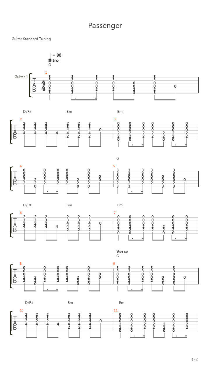 Passenger吉他谱