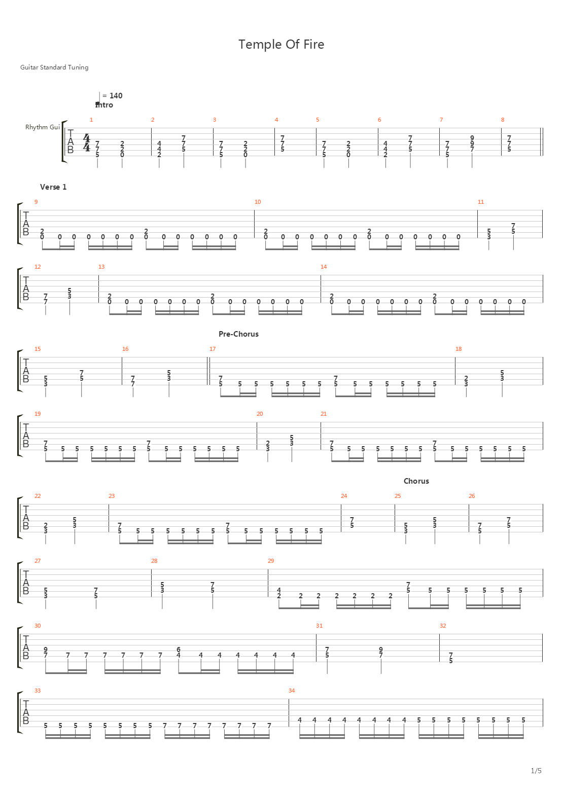 Temple Of Fire吉他谱